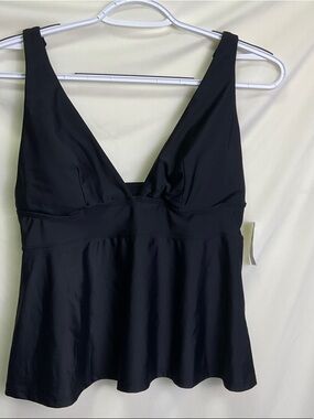 V-Neck Swing Tankini Swim Top - Black